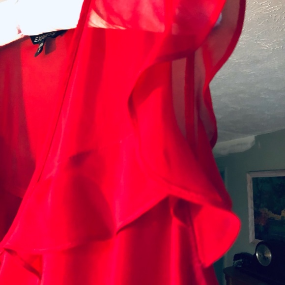 Express Red Ruffle Blouse - Picture 4 of 8